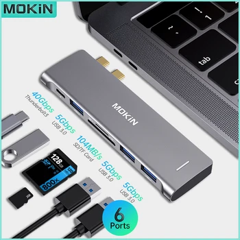 MOKiN 6-in-2 USB C Docking Station | Dual USB C iki 3 USB 3.0, Thunderbolt 